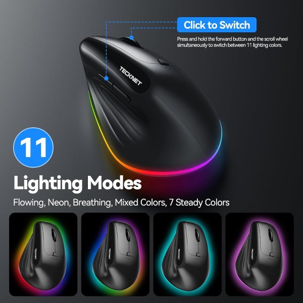 TECKNET RGB 蓝牙人体工学鼠标 支持多设备