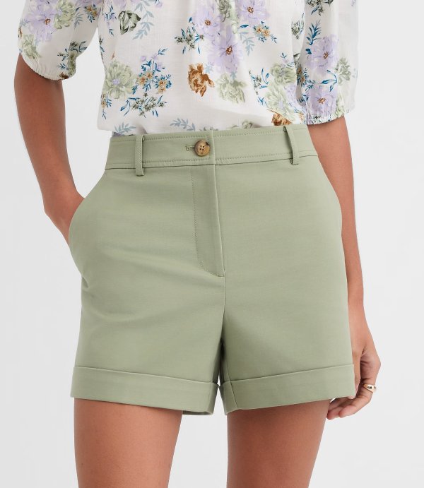Cuffed Shorts in Doubleweave Fabric
