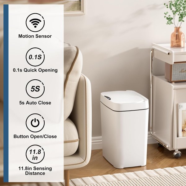 Vanpopubs VANPOPUBS 2-Pack 2.7 Gallon Smart Motion Sensor Trash Can with Lid