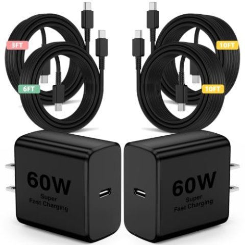 60W Super Fast Type-C Charger and Long Cable for Samsung Galaxy S26 Ultra/S26/S25 Plus/S25/S24+/S24 Ultra/S23/S22 Plus/S21/Note 20/Note 10+