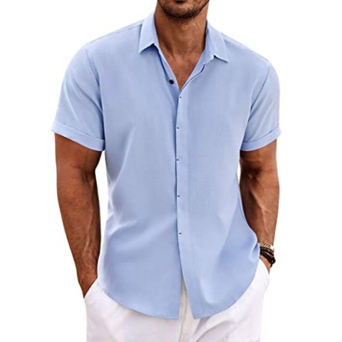 COOFANDY Men's Linen Short Sleeve Casual Button Down Shirt for Summer Wedding Beach