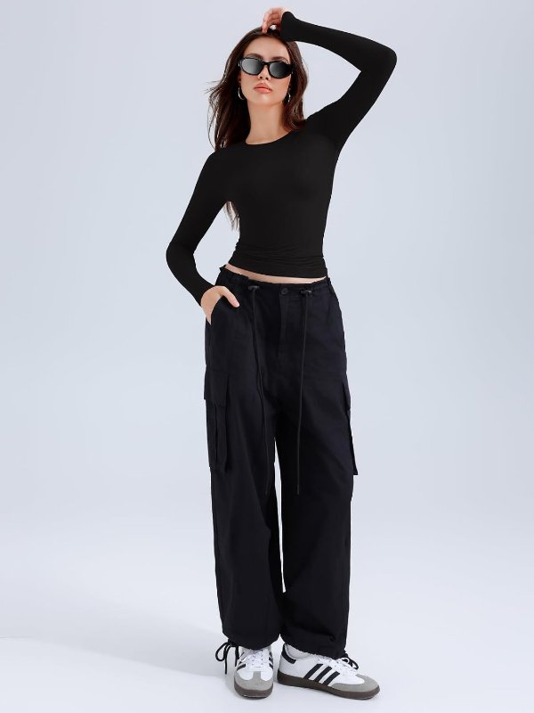 REORIA Womens Long Sleeve Slim Fit Y2K Basic Top