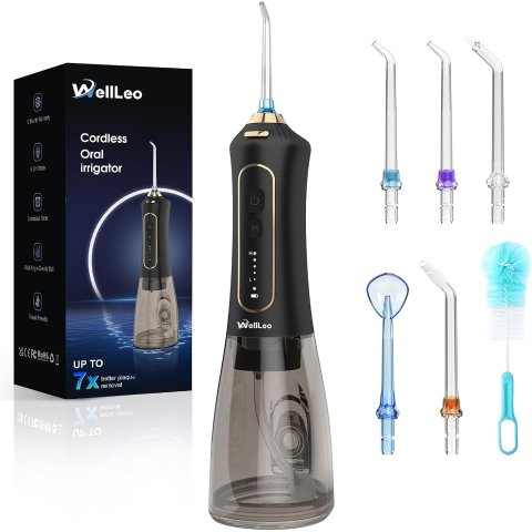 WellLeo Wellleo 300ML Cordless Water Flosser 5 Modes 5 Jet Tips Rechargeable Oral Irrigator