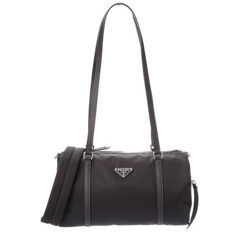 Triangle Logo Large Nylon & Leather Shoulder Bag
