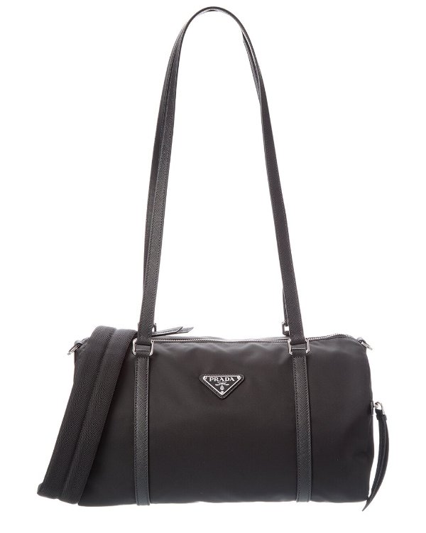 Triangle Logo Large Nylon & Leather Shoulder Bag