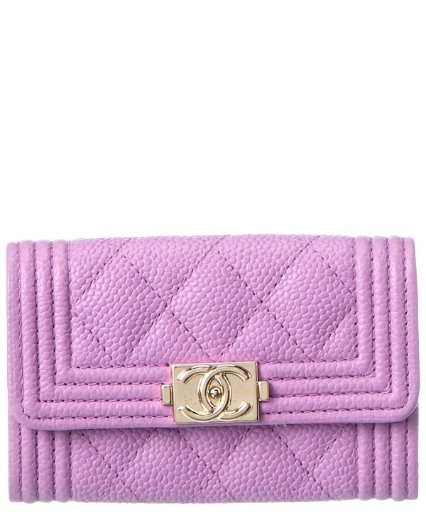 Pre-owned Quilted Caviar Leather Boy Card Holder