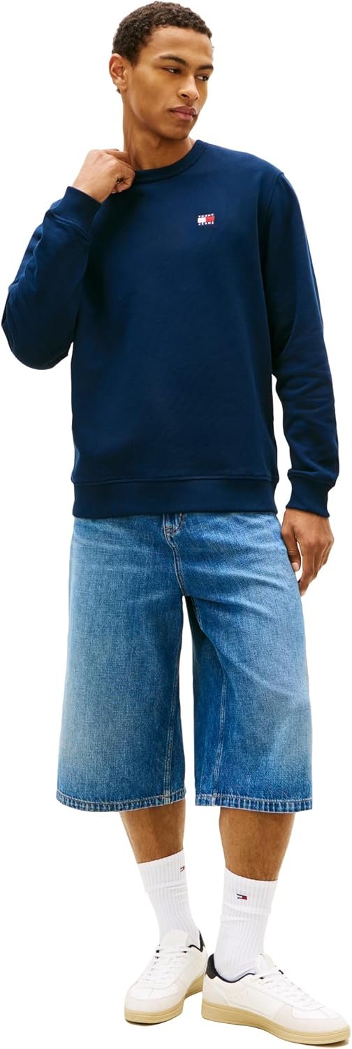 Tommy Jeans Men's Medium Weight Crewneck Sweatshirt with Embroidered Flag Logo
