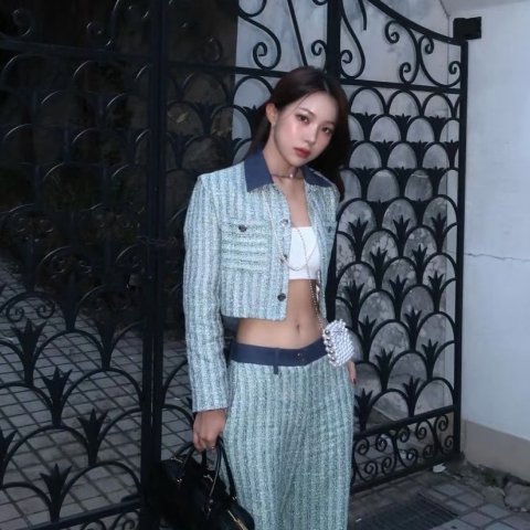 牛仔撞色滚边粗花呢复古感绝了！Maje 短款撞色粗花呢夹克 女士
