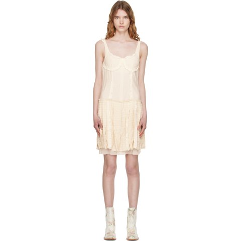 OPEN YYOff-White Flapper Pleats Midi Dress