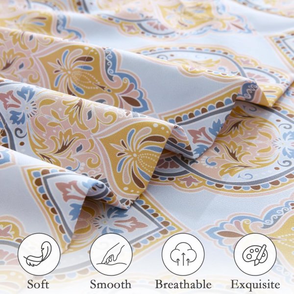 ChicView Queen Size Boho Paisley 4-Piece Microfiber Bed Sheet Set Breathable Anti-Pilling Deep Pocket