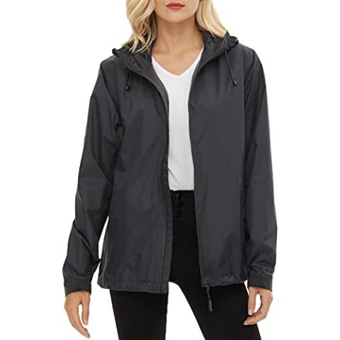 LeSies Women's Lightweight Waterproof Rain Jacket L