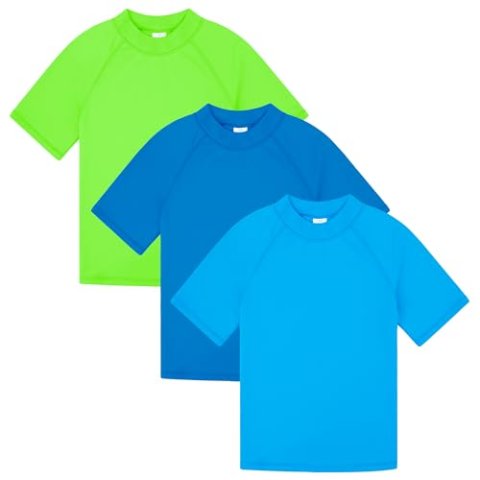 BIG ELEPHANT 3-Pack Kids Short Sleeve Rash Guard UPF 50+ Quick-Dry