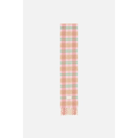 Alpaca-Wool Fringed Scarf Check Pattern
