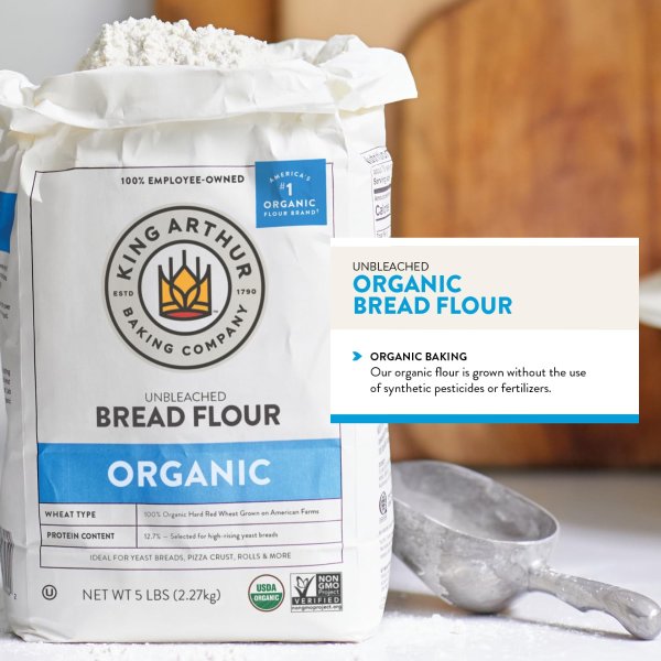 King Arthur 100% Organic Unbleached Bread Flour 5 lb Non-GMO No Preservatives