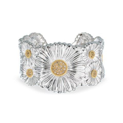 Blossoms Diamonds Daisy Cuff Bracelet Silver Yellow Vermeil Fancy Diamonds