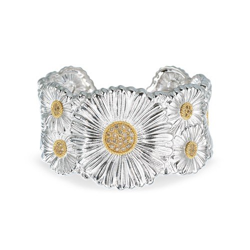 Blossoms Diamonds Daisy Cuff Bracelet Silver Yellow Vermeil Fancy Diamonds