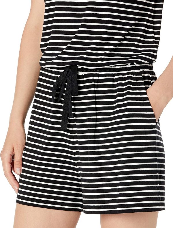 Amazon Essentials Women's Short Sleeve Scoop Neck Romper with Elastic Waist Casual Summer