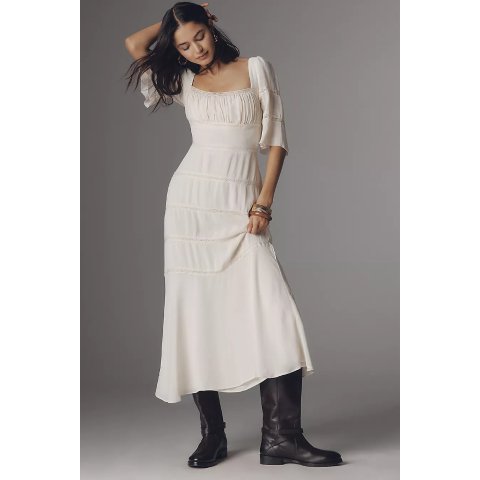  Laverna Smocked Bell-Sleeve Midi Dress