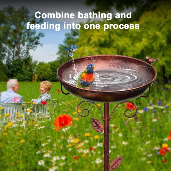 GRECOMEIN 12 Inch Metal Outdoor Bird Bath