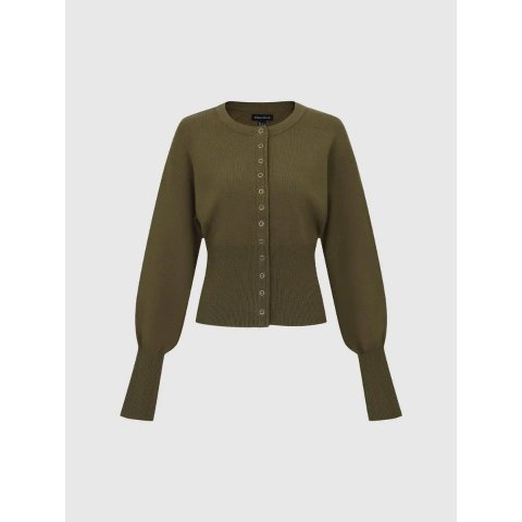 URban RevivoURBAN REVIVO Ribbed Button Front Crew Neck Long Sleeve Cardigan