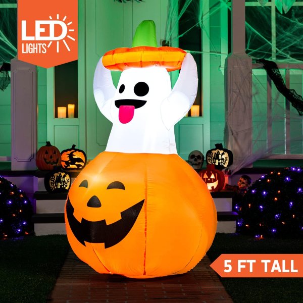 Joiedomi 5 FT Halloween Inflatable Ghost in Pumpkin with LED Lights Outdoor Yard Decoration