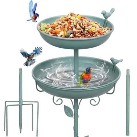 Metal 2-in-1 Freestanding Garden Bird Bath