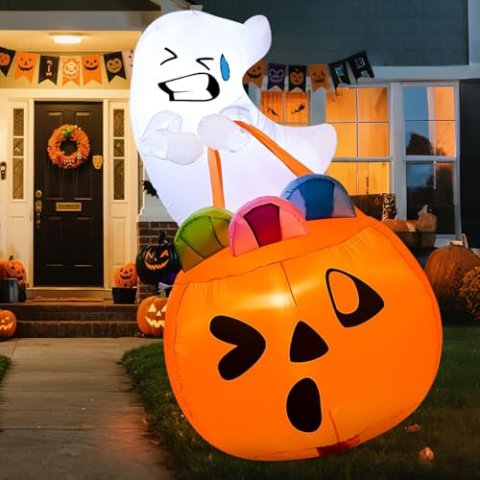 Joiedomi 5 FT Halloween Inflatable Ghost with LED for Outdoor Yard Decor