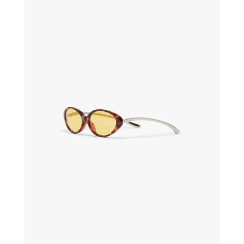 Yellow Oval Curve Acetate Metal Sunglasses UV Protection