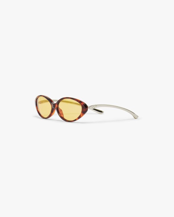 Yellow Oval Curve Acetate Metal Sunglasses UV Protection