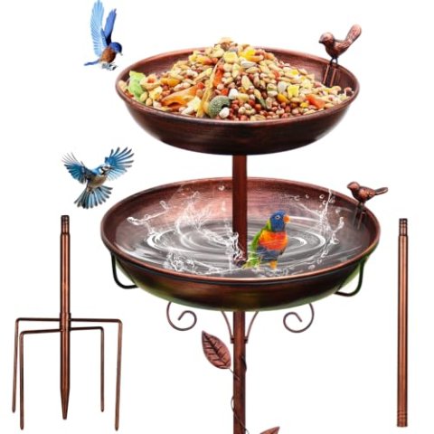 GRECOMEIN Metal 2-in-1 Freestanding Garden Bird Bath