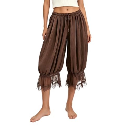 TUWIXIUW Women Cropped Lace Ruffle Long Bloomers Boho Western