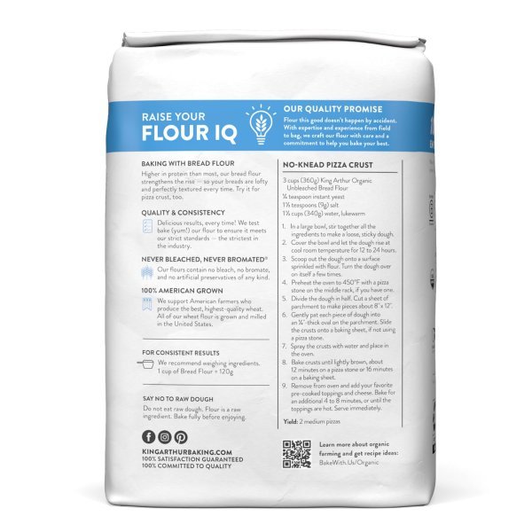 King Arthur 100% Organic Unbleached Bread Flour 5 lb Non-GMO No Preservatives