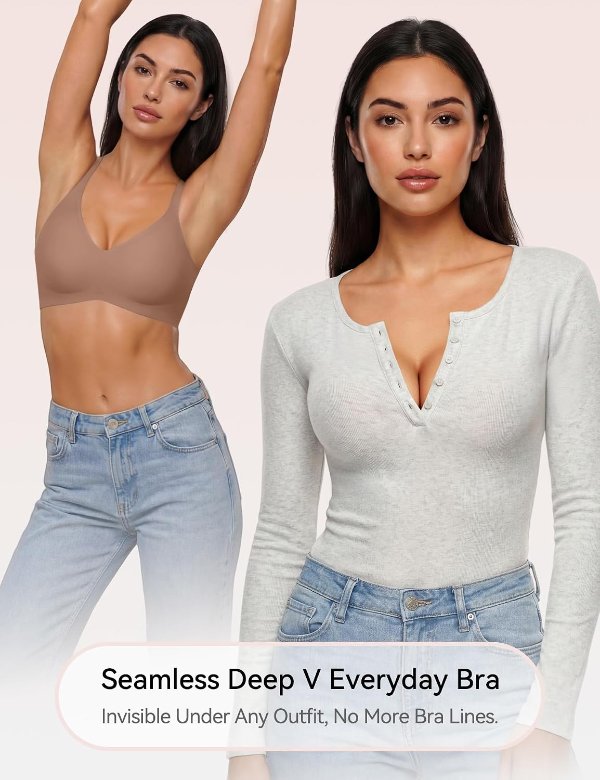 NIASOUL Women's Wireless Seamless Deep V Push Up Bra