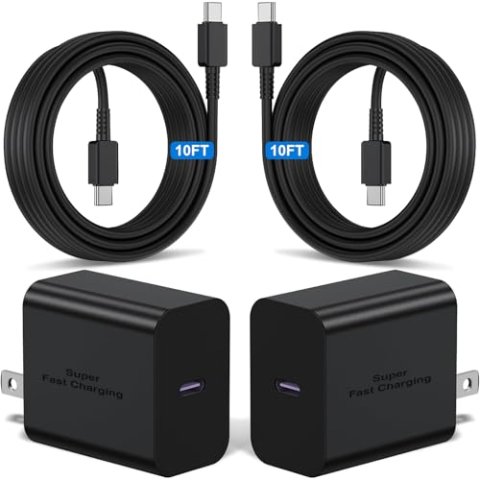 2-Pack 45W Super Fast Type C Charger with 10ft Cable for Samsung Galaxy S26/S25/S24/S23/S22/Note 20