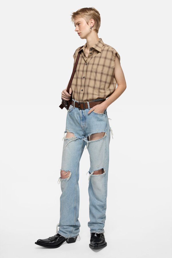2010F Regular Fit Distressed Straight Leg Jeans