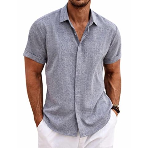 COOFANDY Men's Casual Cotton Linen Short Sleeve Button Down Shirt