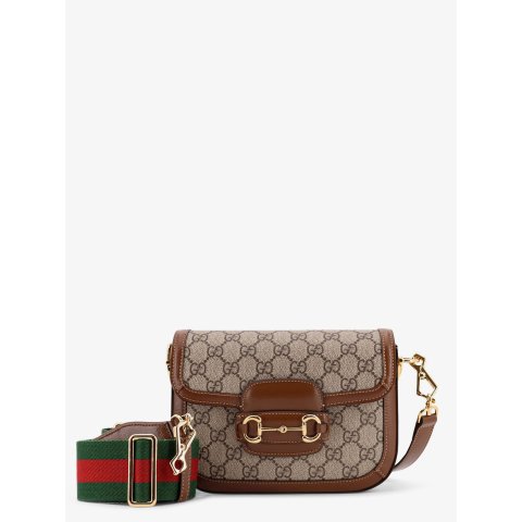 GucciGucci Horsebit 1955 涂层帆布斜挎包 GG图案 棕色