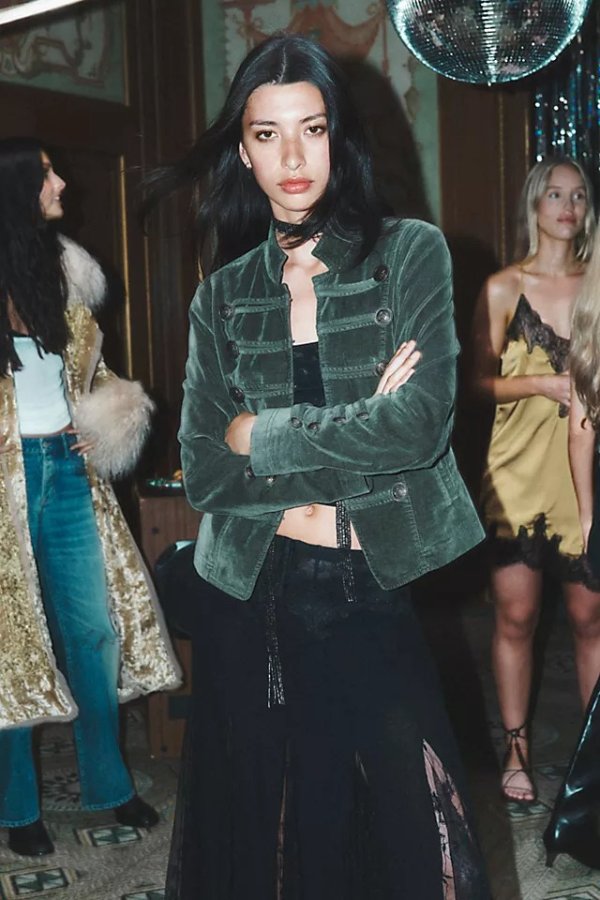 Fitted Velvet Military Jacket