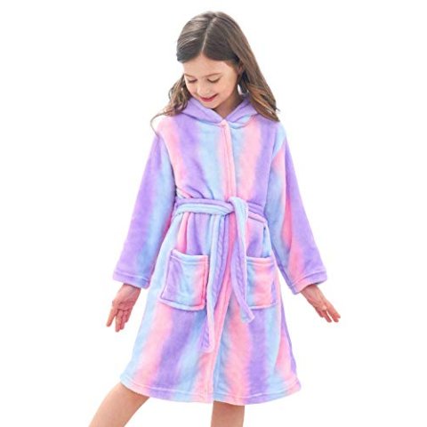 Doctor Unicorn Soft Hooded Rainbow Bathrobe Sleepwear for Girls 4-5T