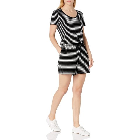 Amazon Essentials Women s Short Sleeve Scoop Neck Romper with Elastic Waist Casual Summer