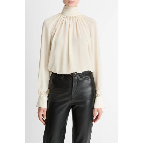 Vince Draped Ruffle Mock Neck Crepe Top for Women