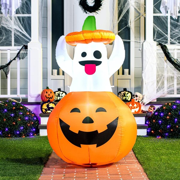 Joiedomi 5 FT Halloween Inflatable Ghost in Pumpkin with LED Lights Outdoor Yard Decoration