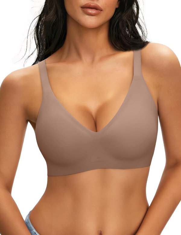 NIASOUL Women's Wireless Seamless Deep V Push Up Bra