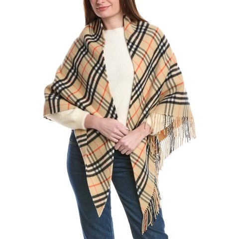Check Wool & Cashmere-Blend Cape