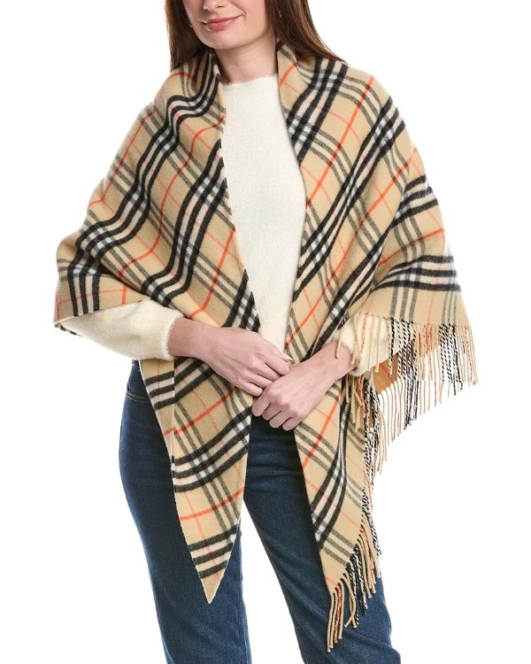 Check Wool & Cashmere-Blend Cape