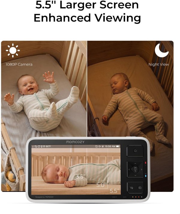 Momcozy 无WiFi婴儿监视器 5.5英寸1080P 智能预警