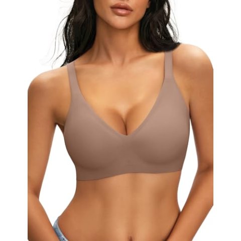 NIASOUL Women's Wireless Seamless Deep V Push Up Bra