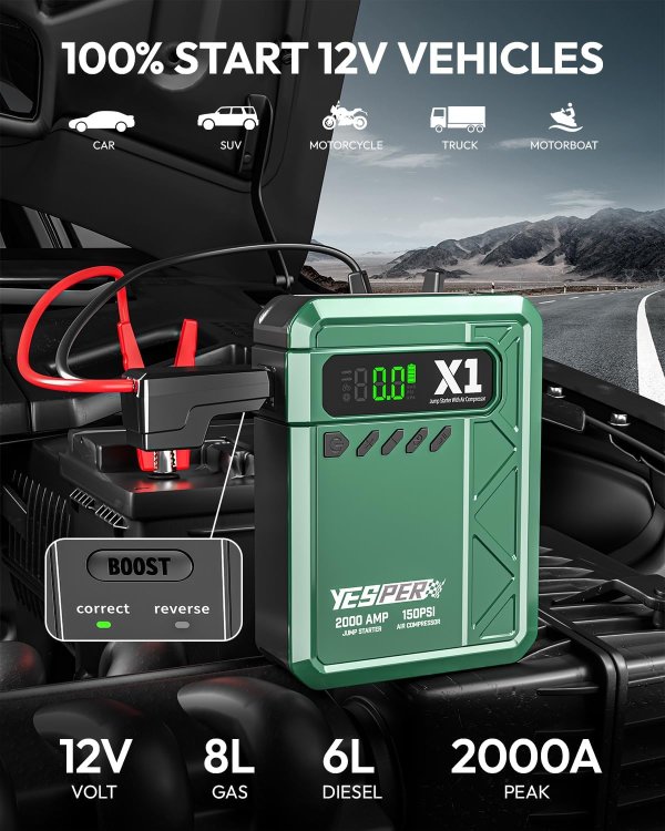 YESPER X1 汽车应急启动电源 150PSI带打气泵