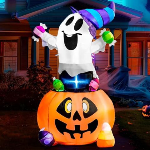 Joiedomi 5 FT Halloween Inflatable Ghost with Pumpkin and LED for Yard Garden