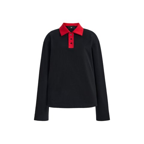 Lii Contrast Collar Long Sleeve Cotton Polo Shirt